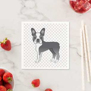 Blauw En Witte Boston Terrier Cartoon Hond & Poota Servet