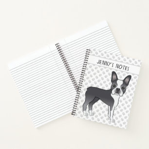 Blauw En Witte Boston Terrier Cartoonhond & Tekst Notitieboek