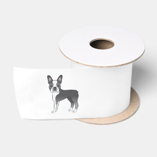 Blauw En Witte Boston Terrier Hond Illustratie Lint