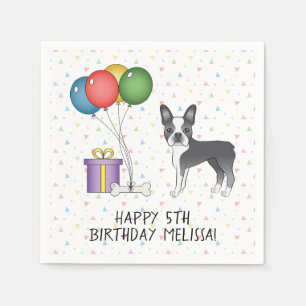 Blauw En Witte Boston Terrier Mooie Hond - Verjaar Servet