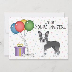 Blauw En Witte Boston Terrier Mopshond - Verjaarda Kaart