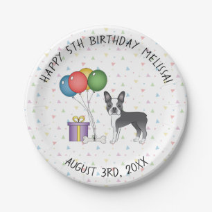 Blauw En Witte Boston Terrier Mopshond Verjaardag Papieren Bordje