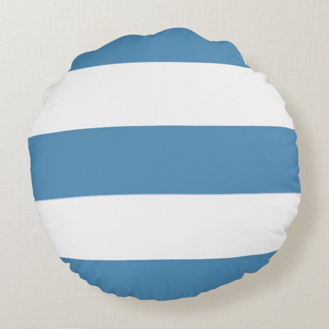 Blauw en witte brede strepen op een rond kussen (Achterkant)