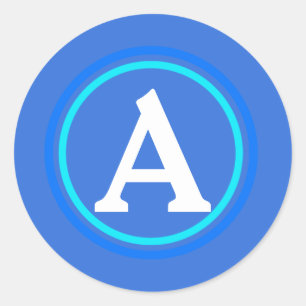 Blauw- en witte cirkel monogram envelop ronde sticker