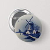 Blauw en Witte Delft Ronde Button 5,7 Cm (Voorkant /achterkant)