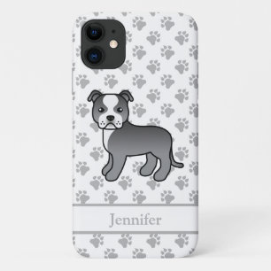 Blauw En Witte Engelse Staffie Hond & Naam iPhone 11 Hoesje