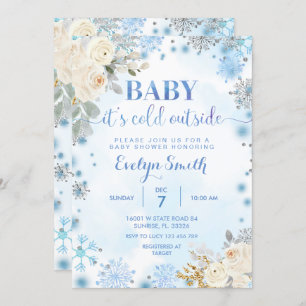 Blauw en witte Floral Winter Baby shower Snowflake Kaart