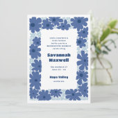 Blauw en Witte Groovy Bloemen Boho Bachelorette Kaart (Staand voorkant)