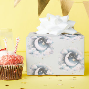 Blauw en Witte Halve Maan Hemelse Boho Moderne Cadeaupapier