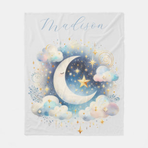 Blauw en Witte Halve Maan Hemelse Boho Moderne Fleece Deken