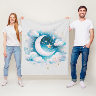 Blauw en Witte Halve Maan Hemelse Boho Moderne Fleece Deken