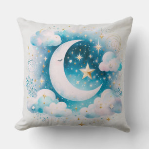Blauw en Witte Halve Maan Hemelse Boho Moderne Kussen