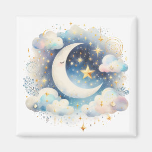 Blauw en Witte Halve Maan Hemelse Boho Moderne Magneet