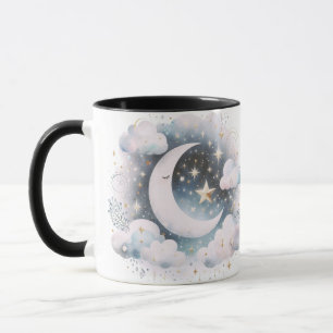 Blauw en Witte Halve Maan Hemelse Boho Moderne Mok