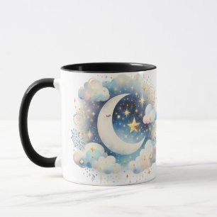 Blauw en Witte Halve Maan Hemelse Boho Moderne Mok