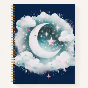 Blauw en Witte Halve Maan Hemelse Boho Moderne Notitieboek