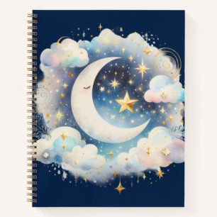 Blauw en Witte Halve Maan Hemelse Boho Moderne Notitieboek