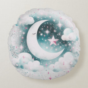 Blauw en Witte Halve Maan Hemelse Boho Moderne Rond Kussen