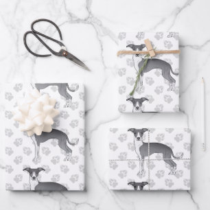 Blauw En Witte Italiaanse Greyhound Honden Met Poo Inpakpapier Vel