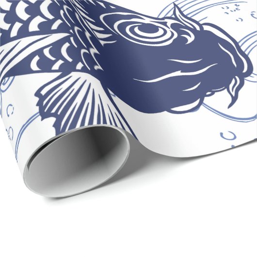 BLAUW- EN WITTE KOI FISH JAPANESE Wrapppapier Cadeaupapier (Rol Hoek)