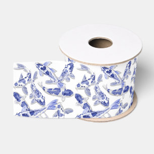 Blauw en witte koi grosgrain lint