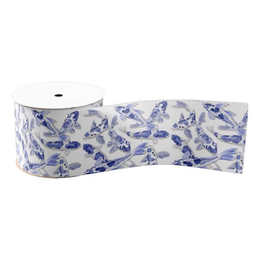 Blauw en witte koi grosgrain lint (Spoel)