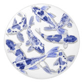 Blauw en witte koi keramische knop (Voorkant)