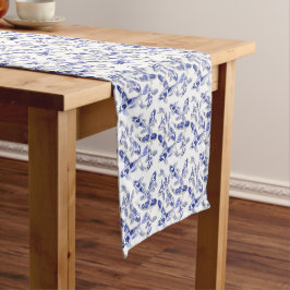 Blauw en witte koi korte tafelloper