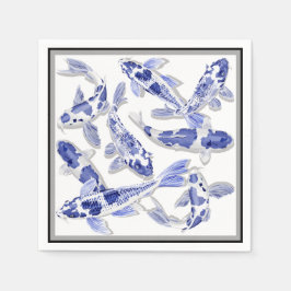 Blauw en witte koi servetten