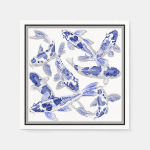 Blauw en witte koi servetten