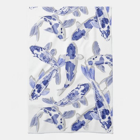 Blauw en witte koi theedoek (Verticaal)