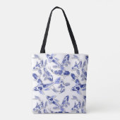 Blauw en witte koi tote bag (Achterkant)