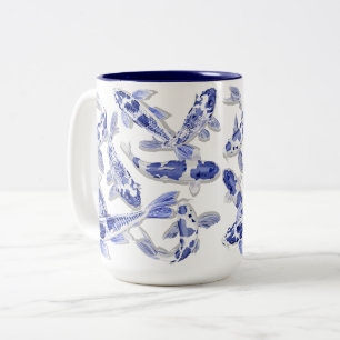 Blauw en witte koi tweekleurige koffiemok