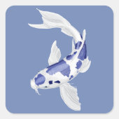 Blauw en witte koi vierkante sticker (Voorkant)