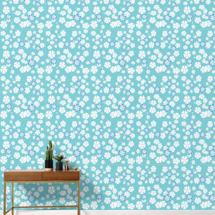 Blauw en witte madeliefjes Wallpaper Behang