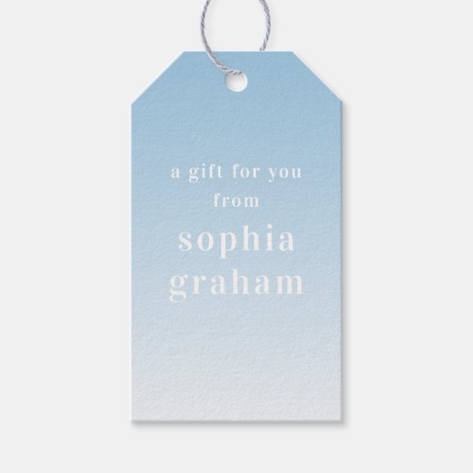 Blauw en witte ombre cadeaulabel (Voorkant)