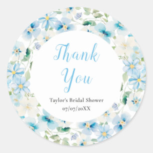 Blauw en Witte Pioen Bruidsdiner Bedankt Ronde Sticker