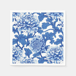 Blauw en Witte Pioen Chinoiserie Bloem Servet