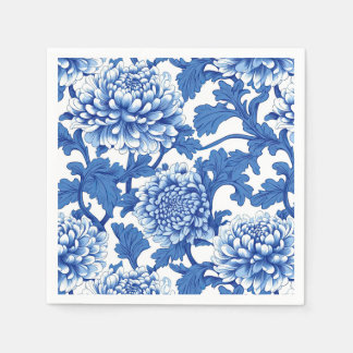 Blauw en Witte Pioen Chinoiserie Bloem Servet