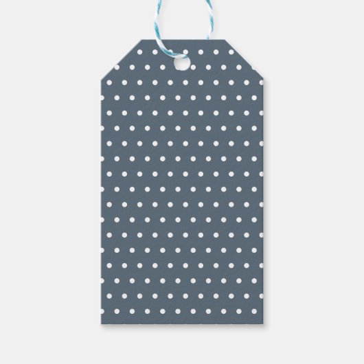 BLAUW- EN WITTE POLKA-DOTS CADEAULABEL (Voorkant)