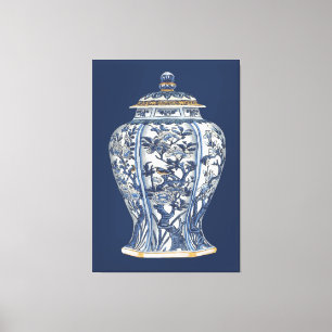 Blauw- en witte porseleinen Vase door Vision Studi Canvas Afdruk