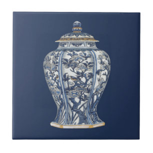 Blauw- en witte porseleinen Vase door Vision Studi Tegeltje