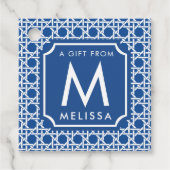 Blauw- en witte riet | Rattan | Monogram Bedankjes Labels (Voorkant)