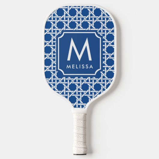 Blauw- en witte riet | Rattan | Monogram Pickleball Paddle (Voorkant)