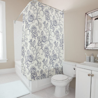Blauw en witte rozen bloem land douchegordijn