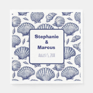 Blauw en Witte Schelp Strand Bruiloft Servetten