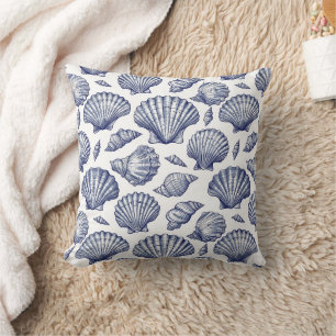 Blauw en Witte Schelp Strand Decoratie Kussen