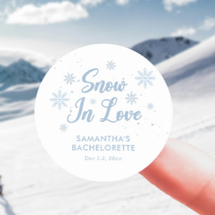 Blauw en Witte Sneeuw verliefd Winter Bachelorette Ronde Sticker