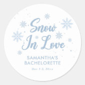 Blauw en Witte Sneeuw Verliefd Winter Bruidsmeisje Ronde Sticker (Voorkant)