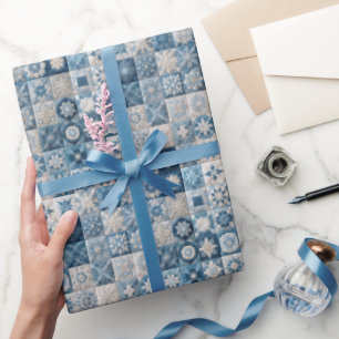 Blauw en Witte Sneeuwvlokdeken Cadeaupapier